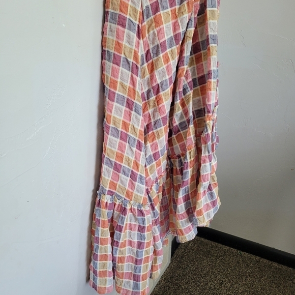 Free People Rainbow Dreams Sz 4 Halter Top Maxi Dress High Low Colorful Plaid - Picture 6 of 11